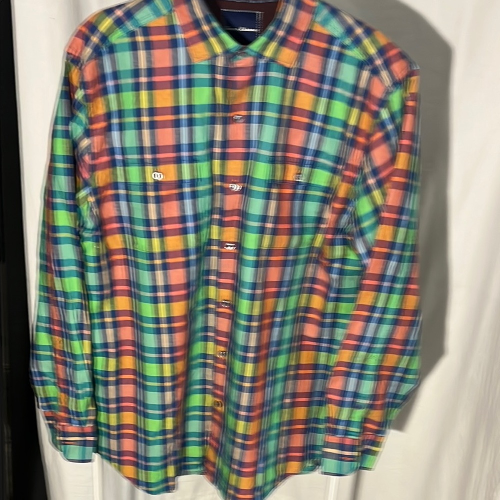 Tommy Bahama SZ L- Multicolor Plaid Men's Shirt 100% cotton long sleeve